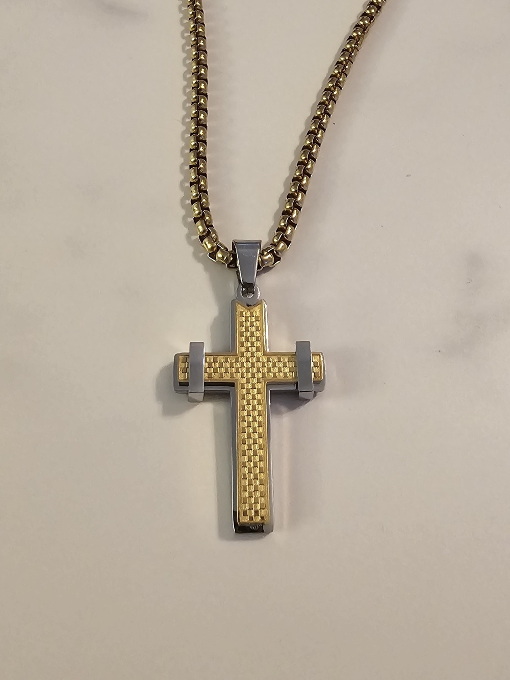 Men's Two-Tone Gold and Silver Cross Pendant Necklace